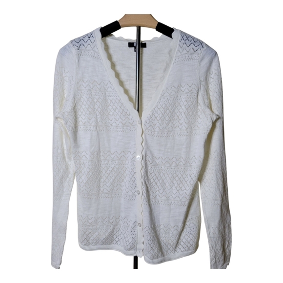 Frye Cream White Lightweight Crochet Knit Button Front Long Sleeve Cardigan - Picture 1 of 6
